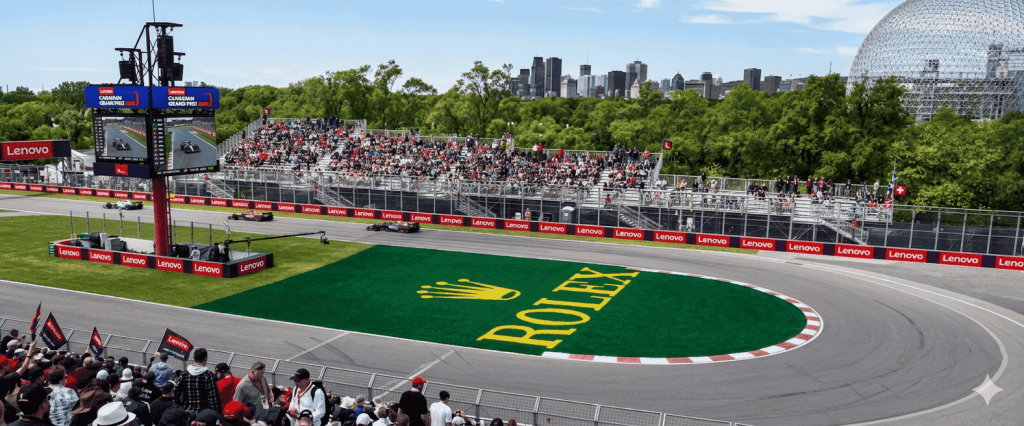 Formula 1 cars racing at Canadian Grand Prix 2026 Montreal high speed straight