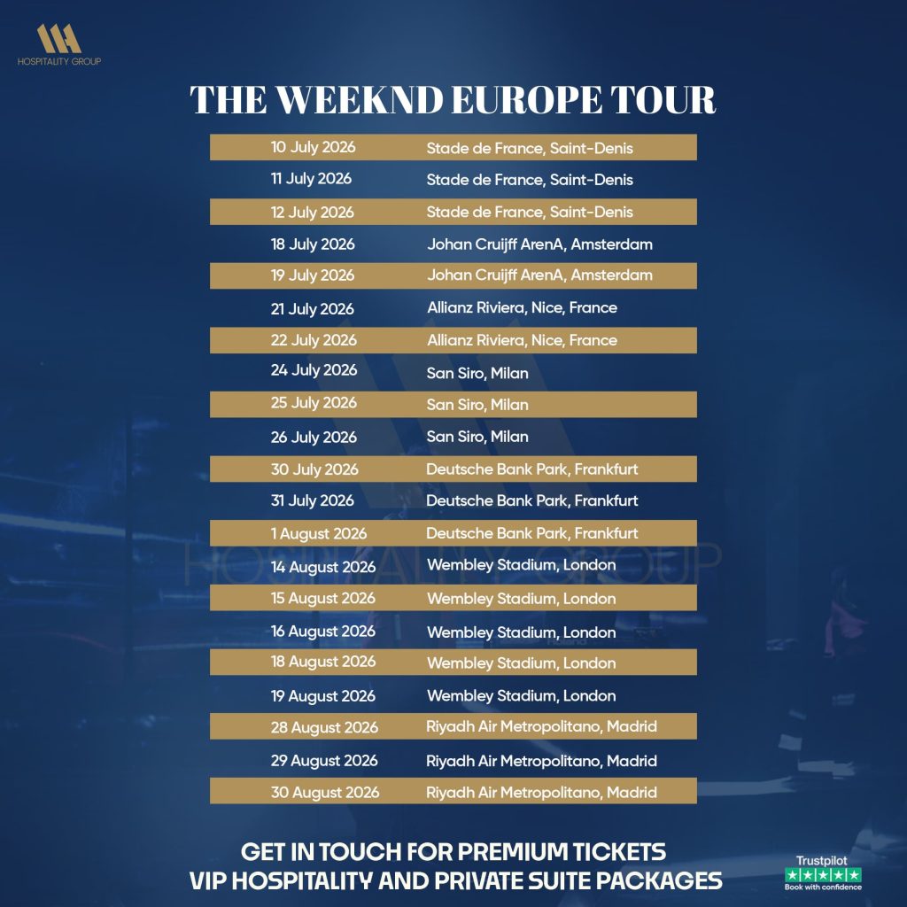 The Weeknd Tour 2026 calendar with global concert dates and cities