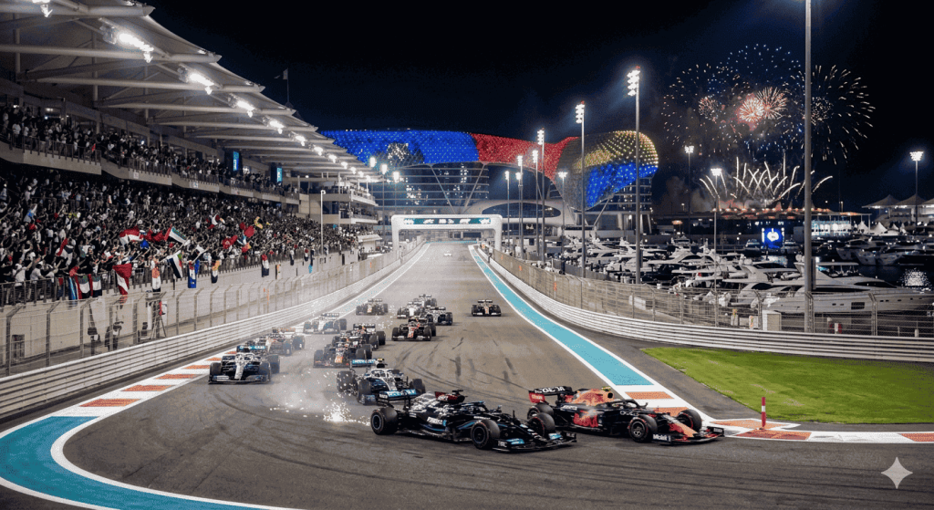 best views Abu Dhabi Grand Prix Yas Marina Circuit grandstands marina section
