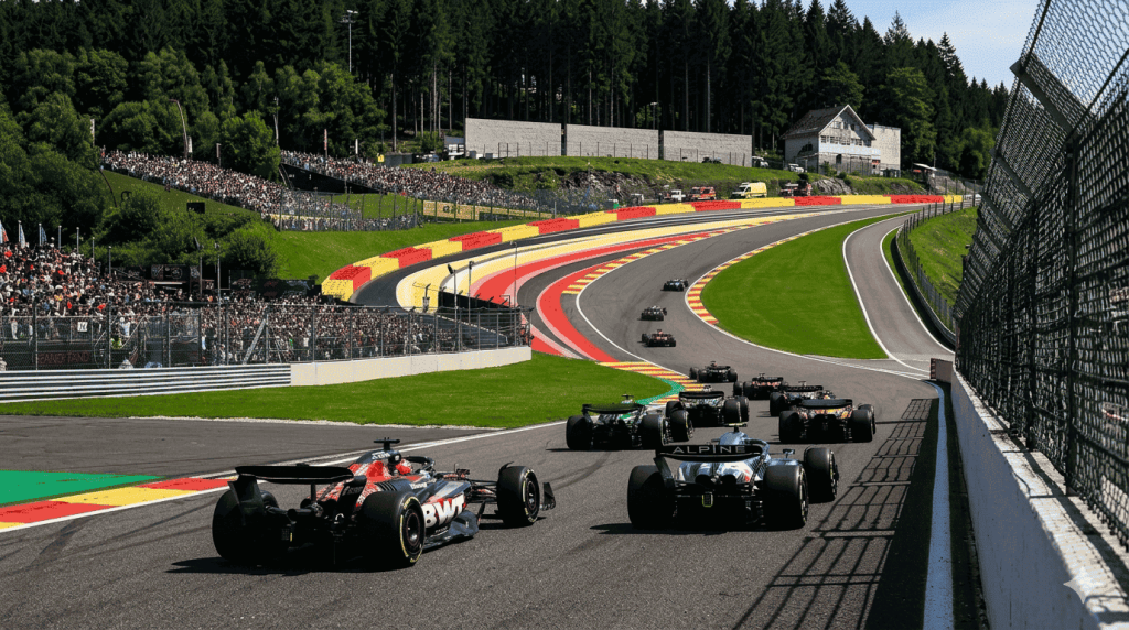 VIP view at Belgian Grand Prix 2026 overlooking Spa-Francorchamps circuit from hospitality suite
