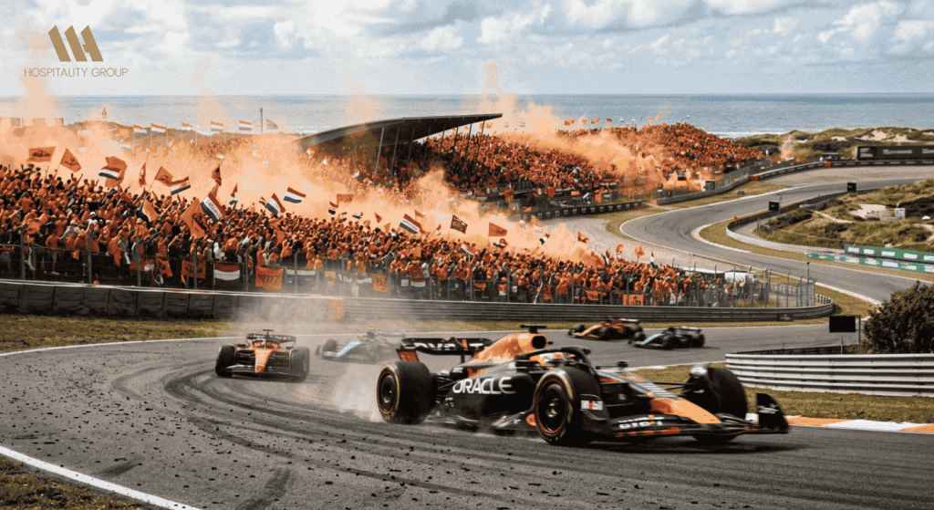Dutch Grand Prix 2026 at Circuit Zandvoort with packed grandstands and Formula 1 race action