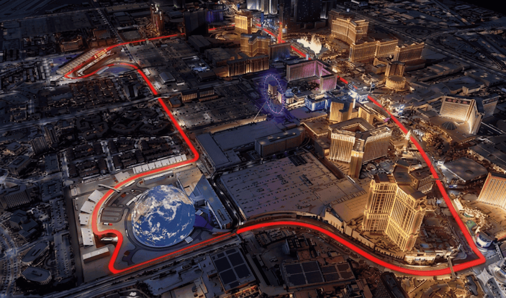 Best viewing areas Las Vegas Grand Prix Strip Circuit main straight rooftop hospitality