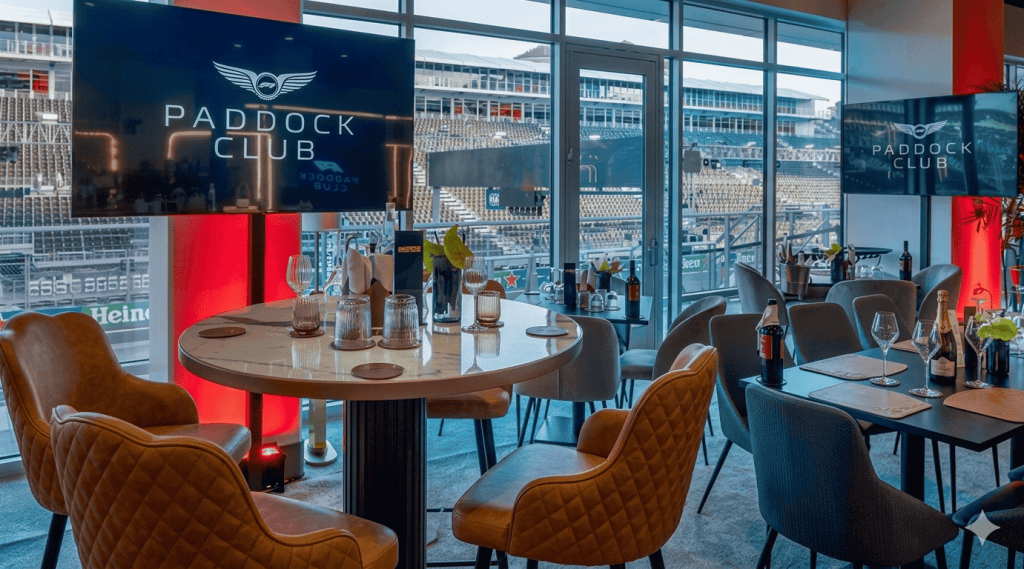 Paddock Club Las Vegas Grand Prix VIP hospitality lounge pit lane view