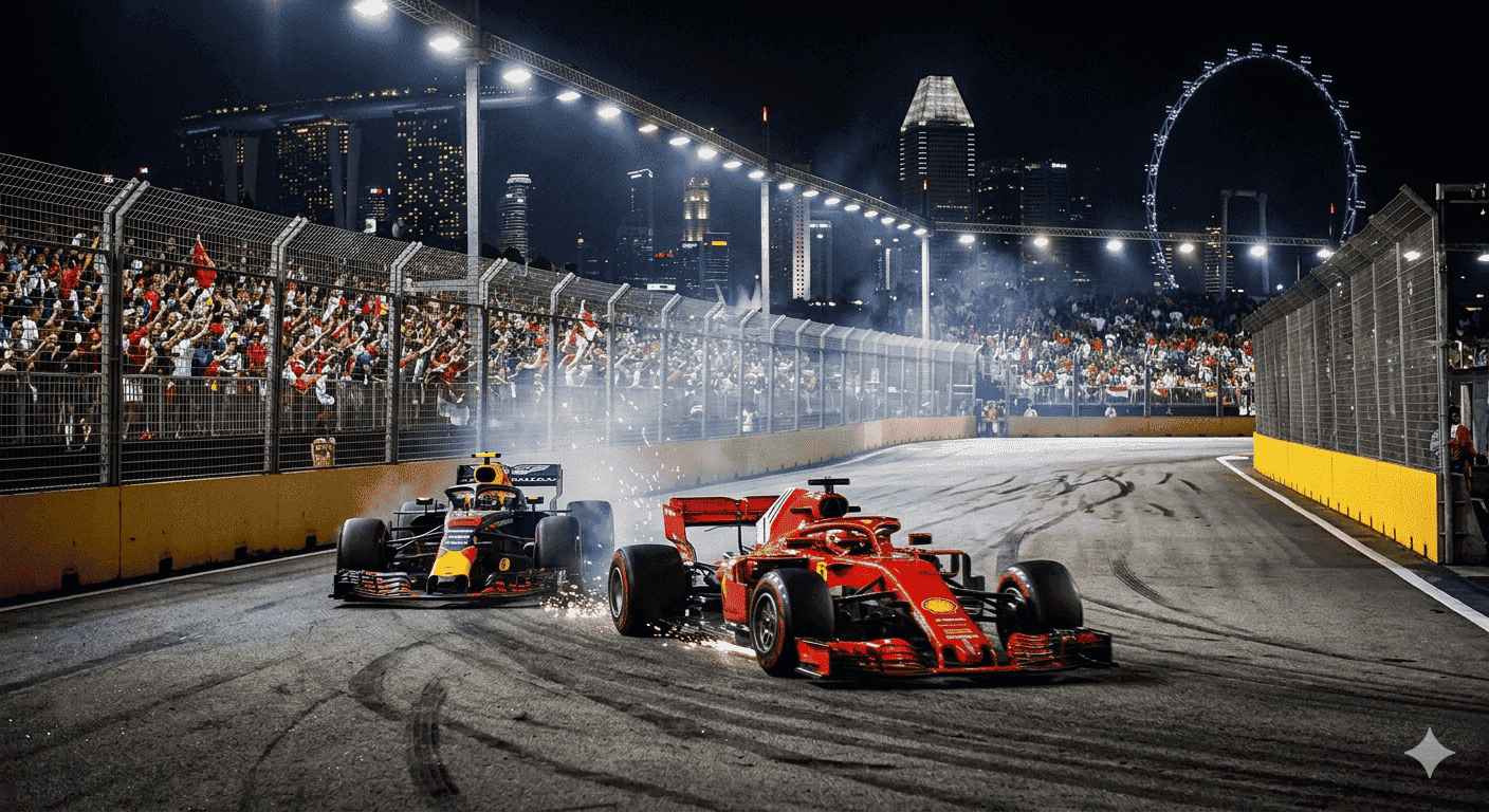 best view Singapore Grand Prix Marina Bay skyline grandstand night race