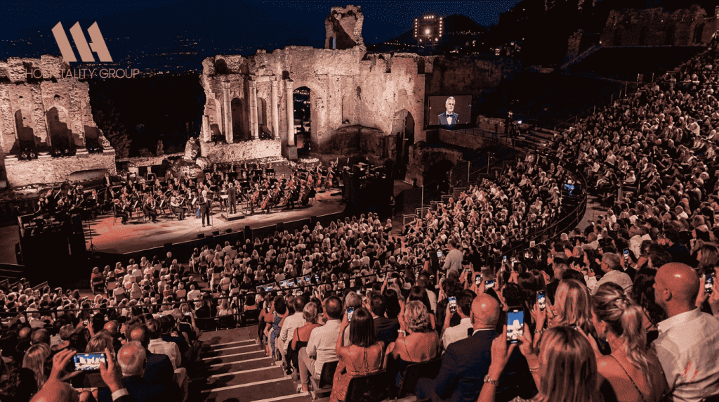 Elegant concert venue atmosphere at Andrea Bocelli Tour 2026