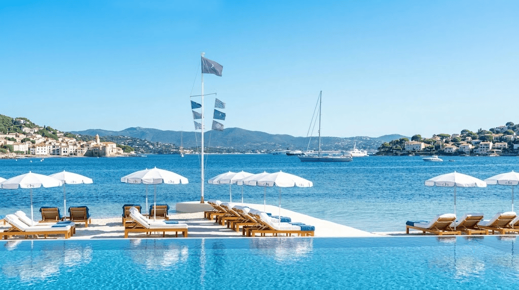 Cheval Blanc St-Tropez offers a beachfront setting and elegant Riviera atmosphere.