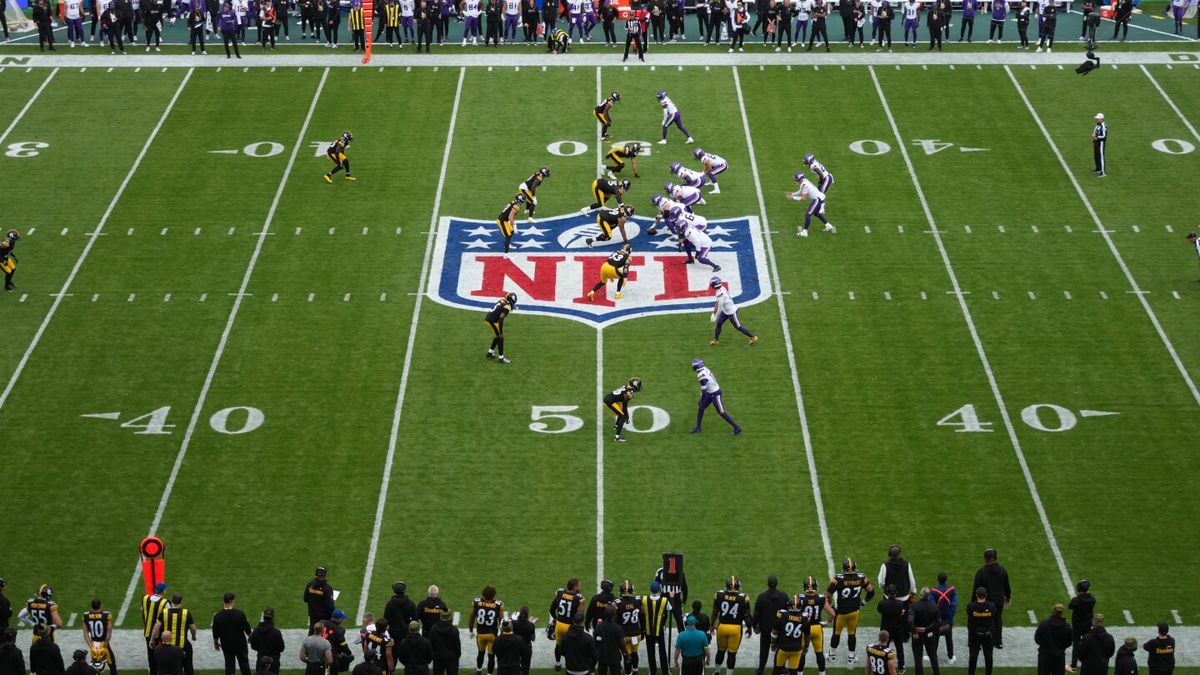 NFL International Games 2026 football field with NFL logo at midfield