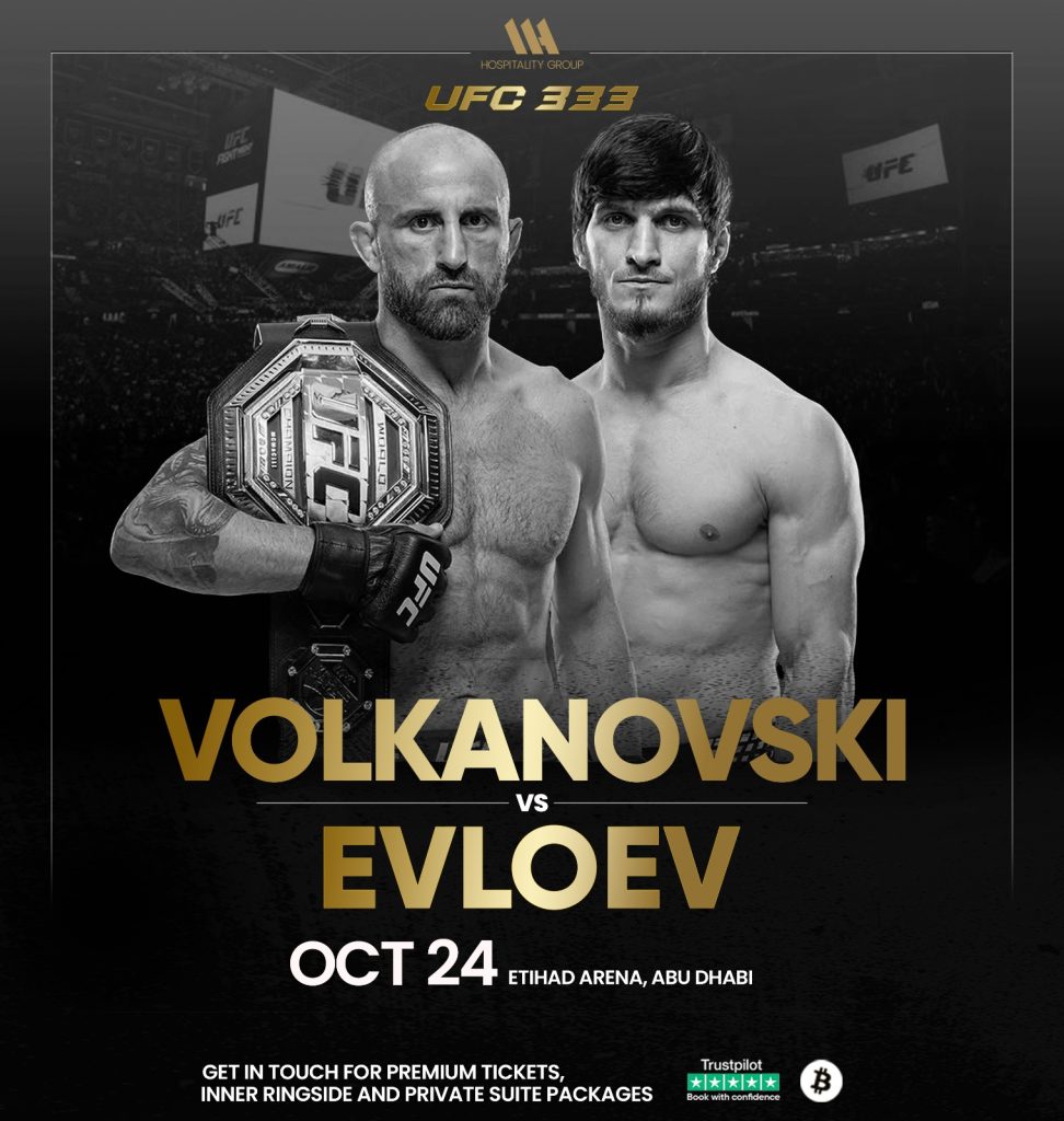Secure UFC 333 tickets and hospitality in Abu Dhabi with MA Hospitality Group, including premium seating, private suites, and luxury services.