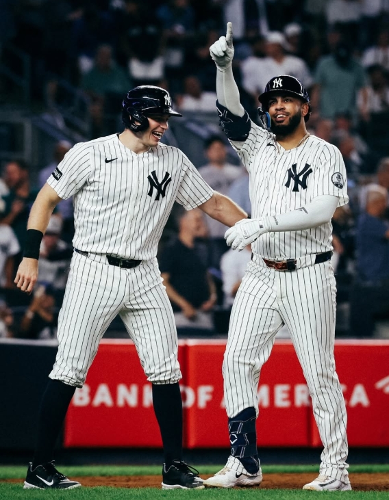 New York Yankees players during an MLB game